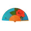 Abanico de seda turquesa pintado a mano – Rosa naranja