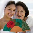Hand-painted silk fan: emerald green