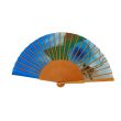 Abanico de seda azul pintado a mano: elegante abanico plegable español con motivos florales 5