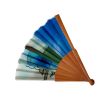 Abanico de seda azul pintado a mano: elegante abanico plegable español con motivos florales 6