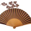 Abanico plegable de seda marrón: elegante accesorio pintado a mano con detalles de pedrería. 5