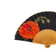 Abanico plegable de seda pintado a mano: Amapola negra y naranja