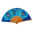 Abanico de seda floral azul pintado a mano: elegante estilo español 2
