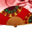 Hand-painted Spanish silk fan: Passion red floral art 2