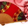 Hand-painted Spanish silk fan: Passion red floral art 3