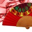 Hand-painted Spanish silk fan: Passion red floral art 4