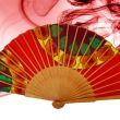 Hand-painted Spanish silk fan: Passion red floral art 5