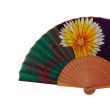 Hand-painted black silk fan: daisies and gold polka dots