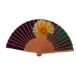 Hand-painted black silk fan: daisies and gold polka dots