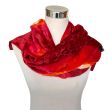 Distressed red silk velvet scarf: hand-dyed floral shawl