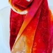Distressed red silk velvet scarf: hand-dyed floral shawl 6