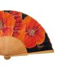 Abanico plegable de seda negra con amapolas naranjas pintadas a mano: elegante accesorio artístico para mujer. 3