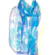 Bufanda de seda de gasa azul pintada a mano, chal formal para eventos, regalo para mujeres elegantes, 18 x 72 pulgadas 5