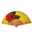 Handmade yellow silk fan: Spanish fan painted with red roses 2