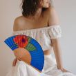 Abanico plegable de seda pintado a mano: Rosa azul y naranja