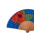 Hand-painted silk folding fan: Pink, blue, and orange
