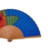 Hand-painted silk folding fan: Pink, blue, and orange