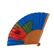 Hand-painted silk folding fan: Pink, blue, and orange