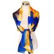Hand-painted silk scarf – Blue and gold Habotai