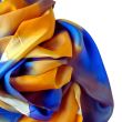 Hand-painted silk scarf – Blue and gold Habotai