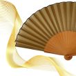 Folding fan in gold silk: hand-painted luxury accessory with crystal details 3