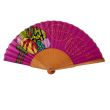 Abanico de seda rosa fucsia – Abanico plegable hecho a mano con hojas tropicales – Elegante accesorio de verano 2