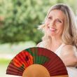 Hand-painted silk fan: Pink orange