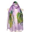 Chal de seda para boda con diseño de rosas verdes / Hermoso pañuelo largo de gasa con estampado floral violeta 3