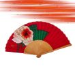 Abanico plegable de seda roja hecho a mano: accesorio floral español