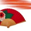 Abanico plegable de seda roja hecho a mano: accesorio floral español 3