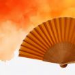 Amber silk folding fan: luxurious hand-painted fan with rhinestones 3