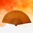 Amber silk folding fan: luxurious hand-painted fan with rhinestones 4