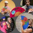 Amber silk folding fan: luxurious hand-painted fan with rhinestones 9