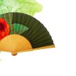 Handmade olive green silk fan: Spanish artistic folding fan with vibrant floral design. 3