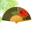 Handmade olive green silk fan: Spanish artistic folding fan with vibrant floral design. 4