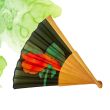 Handmade olive green silk fan: Spanish artistic folding fan with vibrant floral design. 6