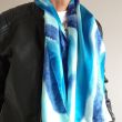 Men's Hand-Painted Blue Silk Handkerchief: Elegant Satin Tie 3