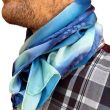 Men's Hand-Painted Blue Silk Handkerchief: Elegant Satin Tie 4